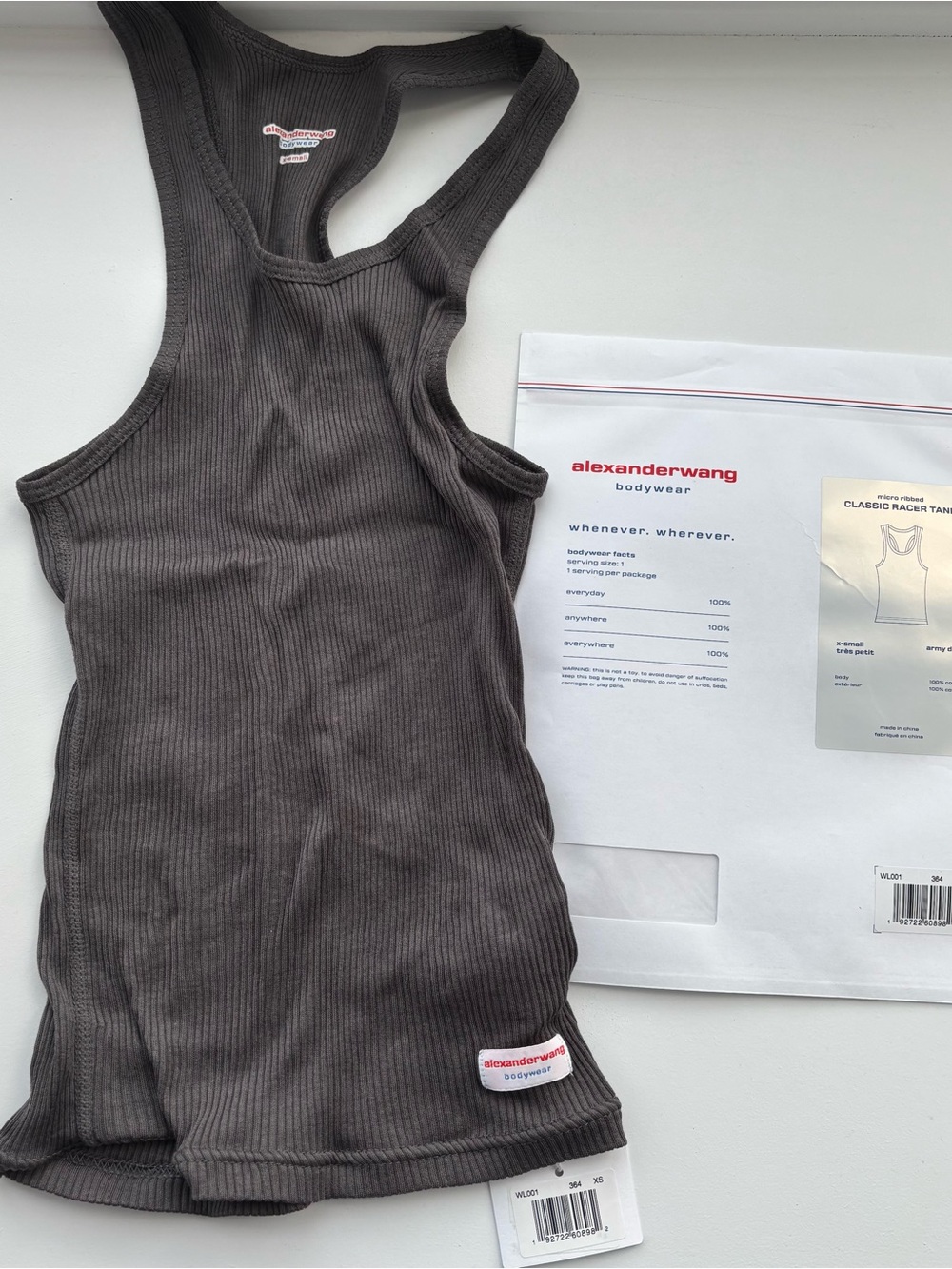 Alexander Wang Ribbed Racerback Tank Top — Charcoal
